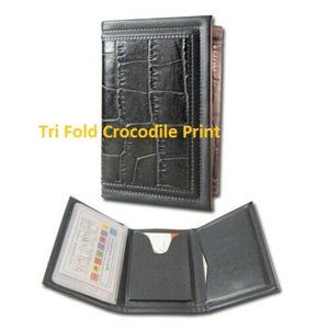Billfold Classic Black Crocodile Print 3 fold tri fold wallet NWT